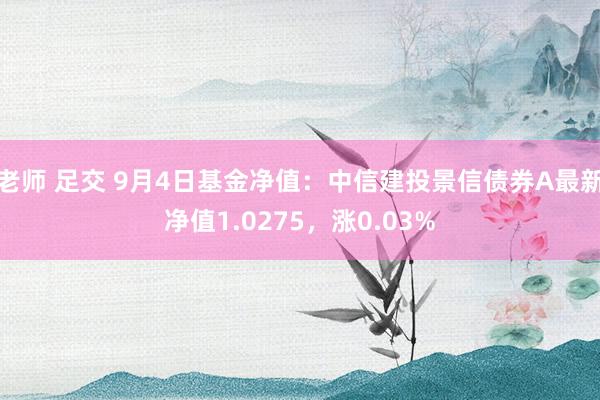 老师 足交 9月4日基金净值：中信建投景信债券A最新净值1.0275，涨0.03%
