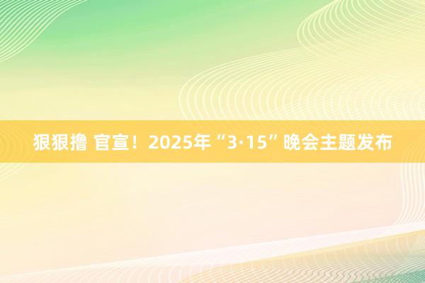 狠狠撸 官宣！2025年“3·15”晚会主题发布